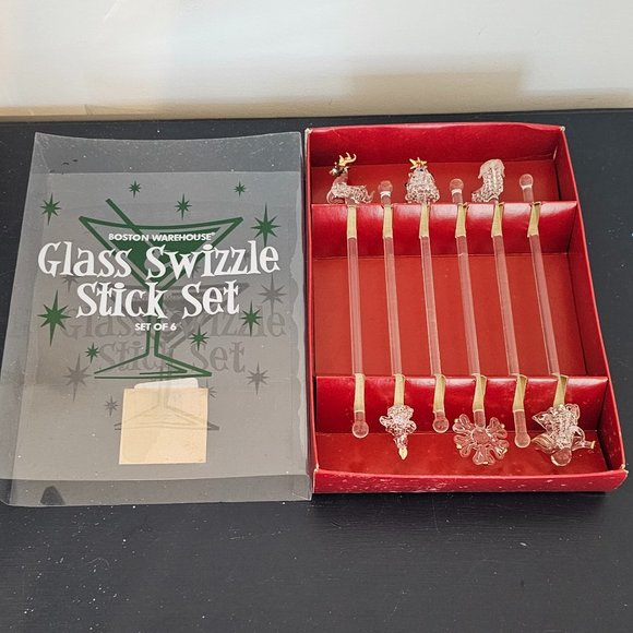 NIB Boston Warehouse Blown Glass Christmas Swizzle Stirs Reindeer Tree Snowflake - Picture 1 of 5